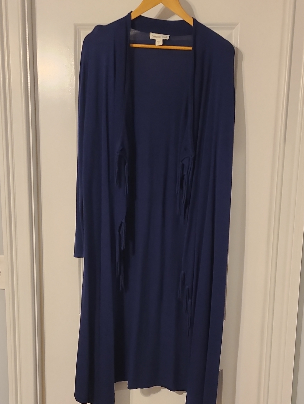 Coldwater Creek Navy Open-Front Fringe Cape